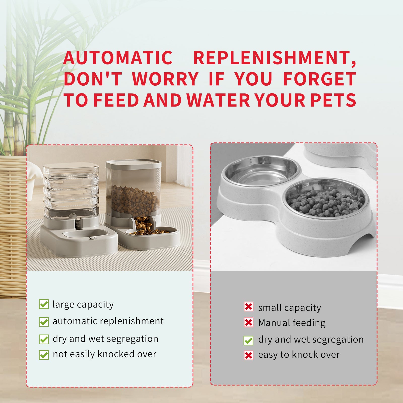 Dispenser separat pentru hrană și apă, cu capacitate mare și realimentare automată, potrivit pentru ieșiri scurte în aer liber