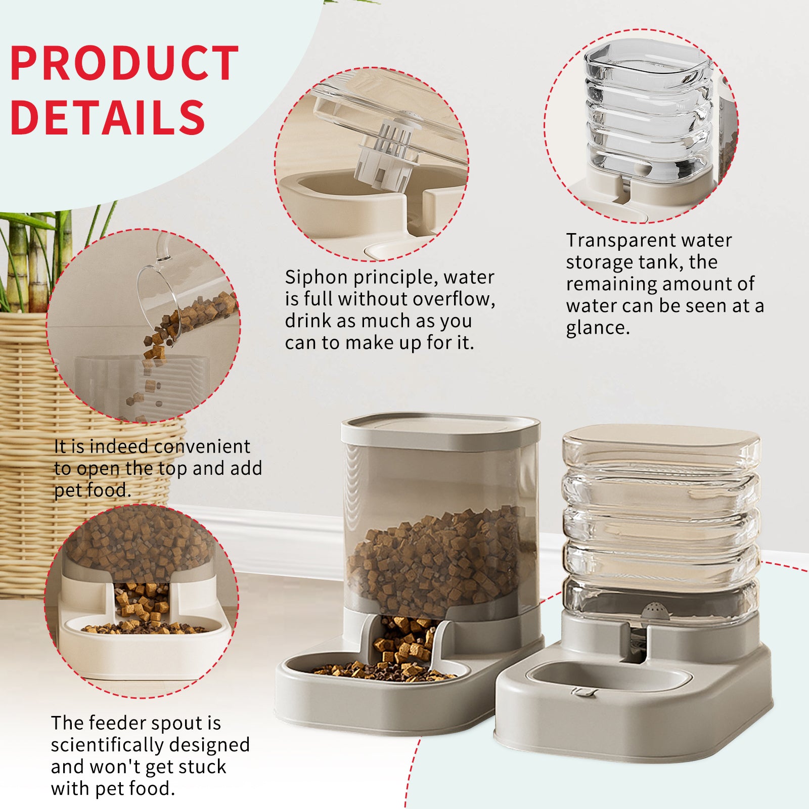 Dispenser separat pentru hrană și apă, cu capacitate mare și realimentare automată, potrivit pentru ieșiri scurte în aer liber